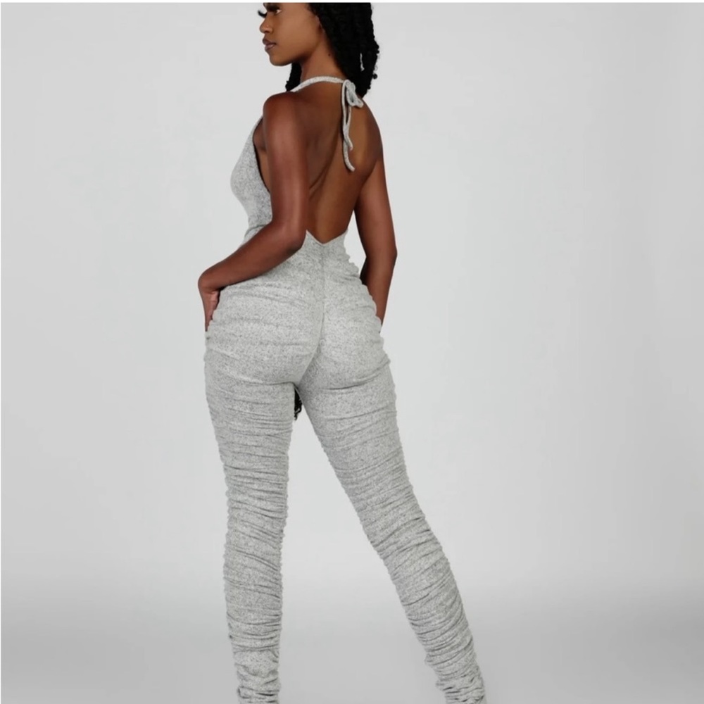 ✨ Grayscale Dove Ruched Knit Gray Jumpsuit Playsuit
